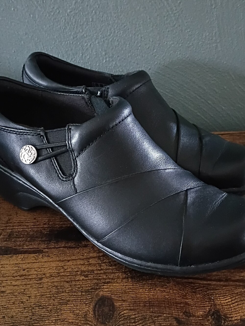 Clarks Women's 9 Channing Ann Slip On Loafer Comfort Shoes Black Leather